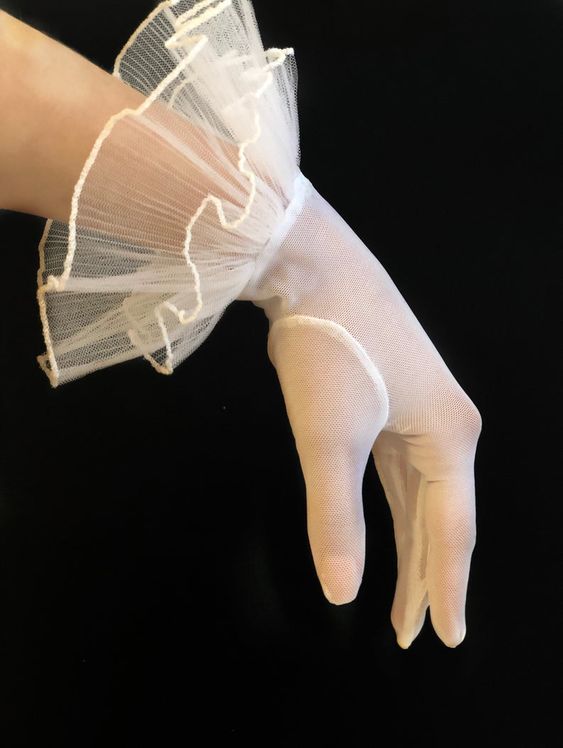 White sheer mesh gloves Costume gloves with ruche Sexy woman | Etsy