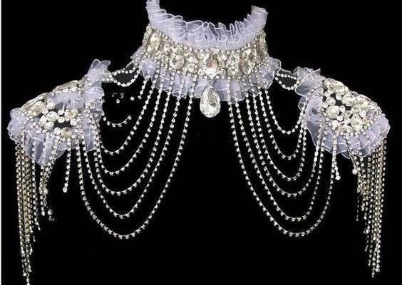 62.0US $ |Bridal Crystal Rhinestone Lace Shoulder Deco Bra Strap Halter Necklace Hr238 - Wedding Jackets / Wrap - AliExpress