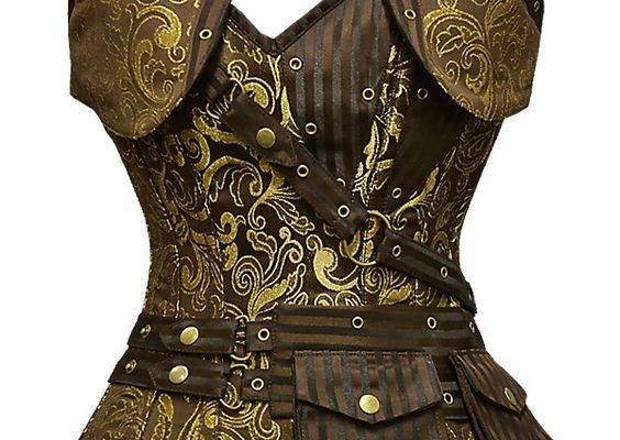 Brown and gold brocade corset with matching jacket.