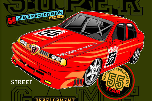 字母朋克风汽车数码印花花型素材