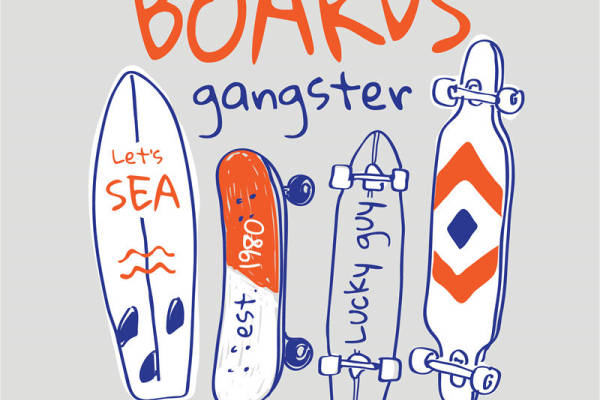 字母滑板印花图案服装裁片T恤卫衣烫图印花花型素材