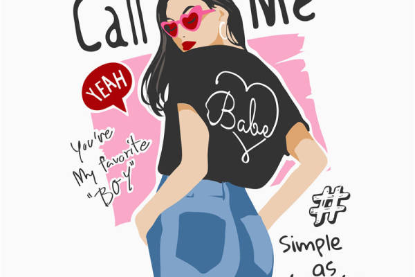 人物字母印花图案服装裁片T恤卫衣烫图印花花型素材