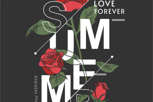 玫瑰花字母印花图案服装裁片T恤卫衣烫图印花花型素材