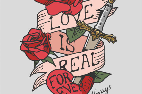 玫瑰花字母印花图案服装裁片T恤卫衣烫图印花花型素材