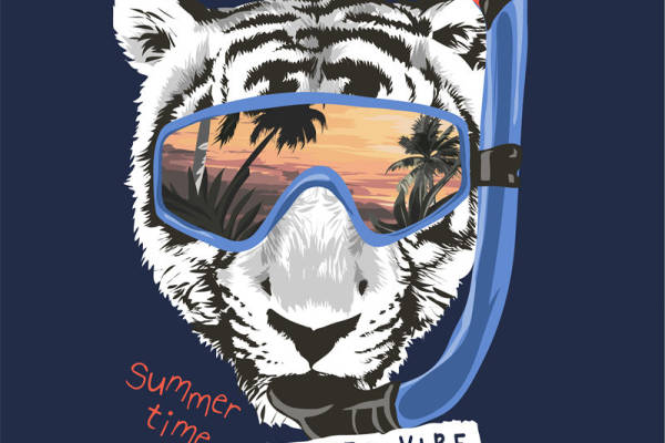 老虎字母印花图案服装裁片T恤卫衣烫图印花花型素材