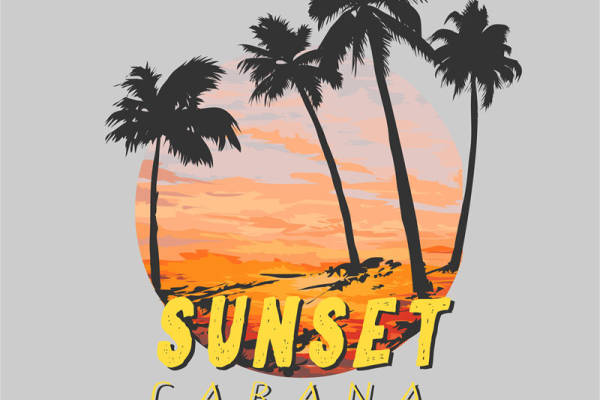 椰子树字母印花图案服装裁片T恤卫衣烫图印花花型素材