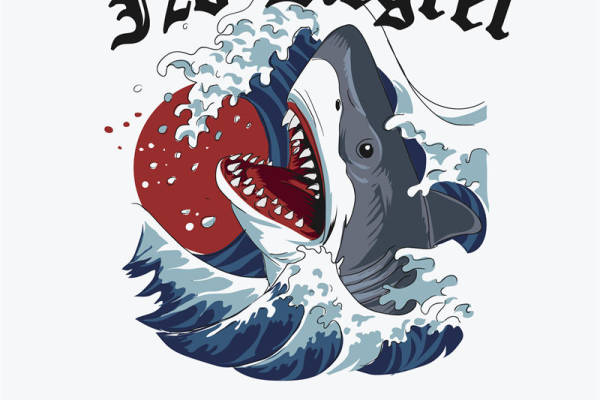 鲨鱼字母印花图案服装裁片T恤卫衣烫图印花花型素材