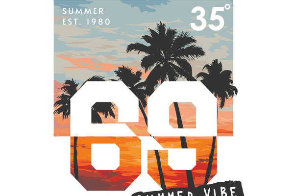 椰子树字母印花图案服装裁片T恤卫衣烫图印花花型素材