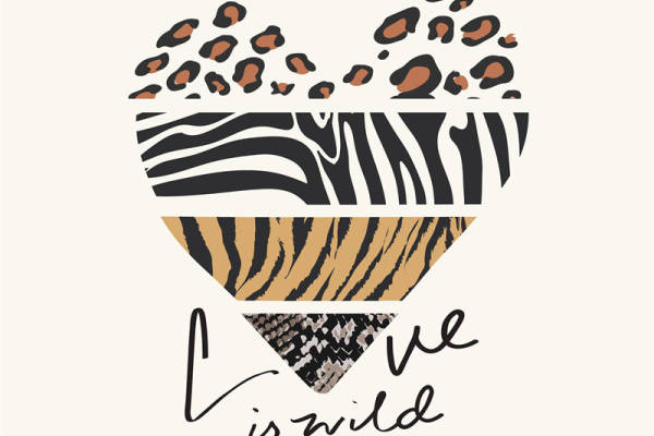 心形字母豹纹印花图案服装裁片T恤卫衣烫图印花花型素材