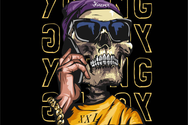 骷髅头字母豹纹印花图案服装裁片T恤卫衣烫图印花花型素材