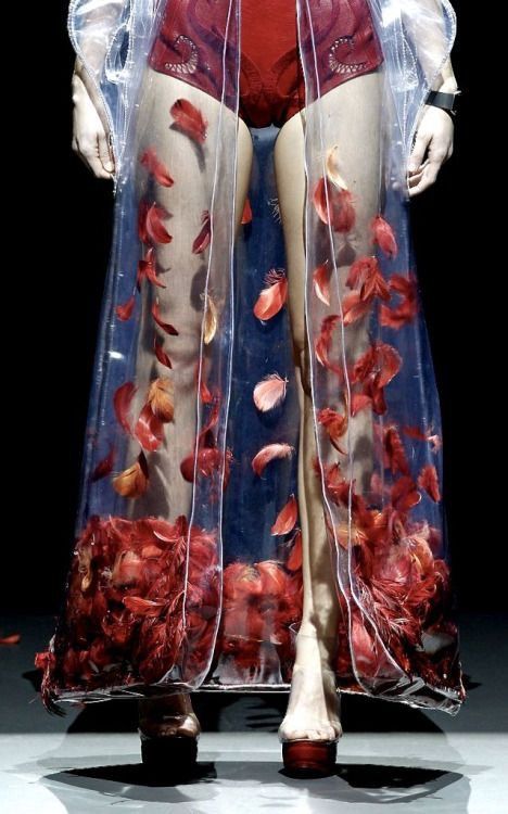 Use mesh and sow the feathers into the dress part