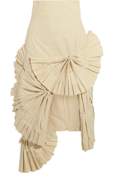 Jacquemus Pleated Fans Cotton Twill Midi Skirt In Light-beige | ModeSens