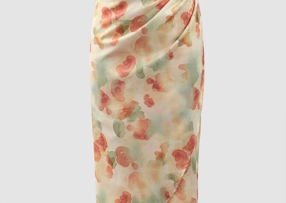 Floral Print Pleated Wrap Midi Skirt