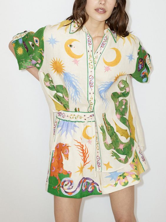 SPU: WOYSU230608001Elasticity: Micro-ElasticFit Type: Loose Clothing Details: DrawstringStyle: Everyday Fashion Pattern Type: Animal Print Material: Cotton Collar Type: Turndown Collar SleeveType: Short SleeveBottom Type: Shorts