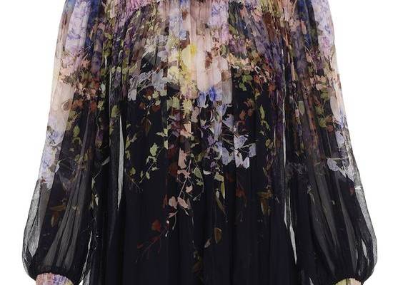 The Rhythmic Shirred Blouse in Black Border Citrus Garden from our Spring 2022 Collection, The Dancer. A crinkle georgette blouse featuring ruching across the top bodice and picot edged frills at the collar and cuffs.