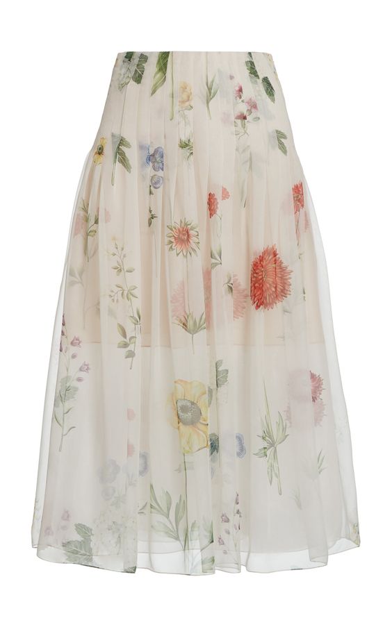 Oscar de la Renta Printed Silk Chiffon Midi-Skirt