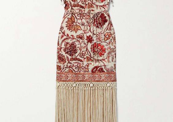 Zimmermann's 'Vitali' dress is traced with nearly ankle-grazing fringing that swishes softly with every step. It's cut from lightweight cotton and printed with the brand's 'Sepia Floral' motif. The shoulder straps are tipped with shells and beads that match those at the waist-cinching belt.