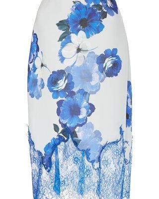 Floral Crepe Midi Skirt with Lace Trim by Costarellos Resort 2019