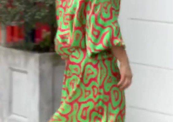 Loose Print Long Sleeved Top High Waist Bust Large Skirt Suit, E / XL