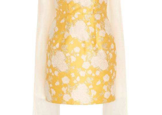 Celestia Yellow Floral Brocade Corset Mini Dress