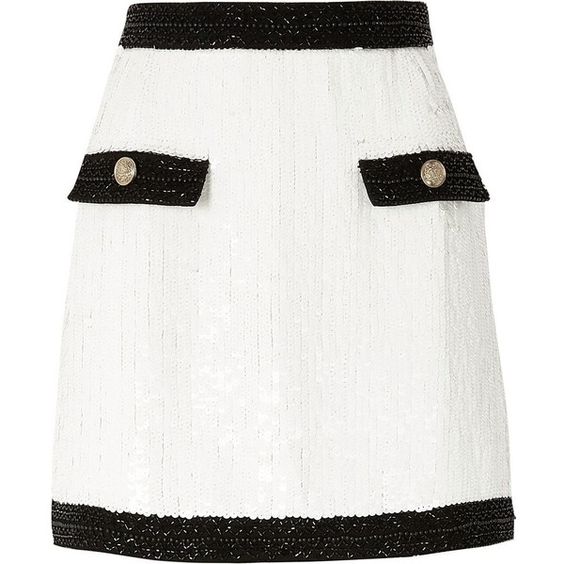 River Island White contrast trim sequin mini skirt ($110) ❤ liked on Polyvore featuring skirts, mini skirts, bottoms, white, women, white sequin mini skirt, short mini skirts, river island, river island skirts and short sequin skirt