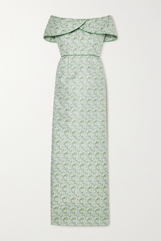 EXCLUSIVE AT NET-A-PORTER. Markarian’s designs are inspired by its founder’s love of “celestial romanticism.” Patterned in elegant florals, this ‘Eveline’ gown is made from structured brocade with an off-the-shoulder neckline and a fitted waist. The figure-skimming column skirt has a high split along the back for movement.