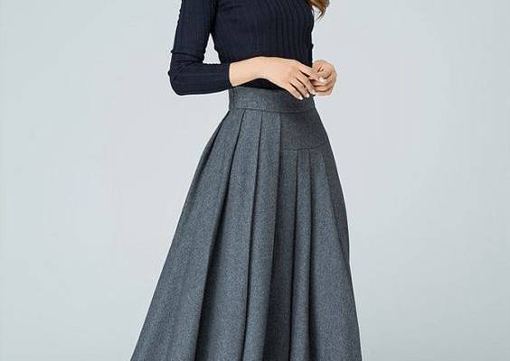 Wool skirt maxi skirt pleated skirt gift for women warm