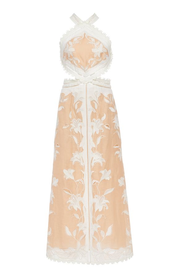 Lily Cutout Silk And Linen-Blend Halterneck Dress by ZIMMERMANN Now Available on Moda Operandi
