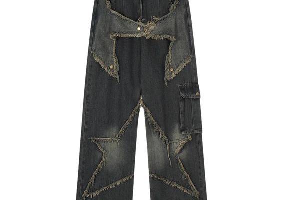 Our High Street Pentagram Patched Raw Edge Jeans are a luxurious wardrobe staple. Crafted for a modern fit with raw edge lines punctuated with delicate pentagram patches, these jeans are ideal for fashion-forward looks. Exude elegance and sophistication in these timeless jeans. Features: -60% Cotton, 40% Polyester -Premium Denim Fabric -High-rise waist -Distressed Detailing -Patchwork design -Baggy fit -High Street style
