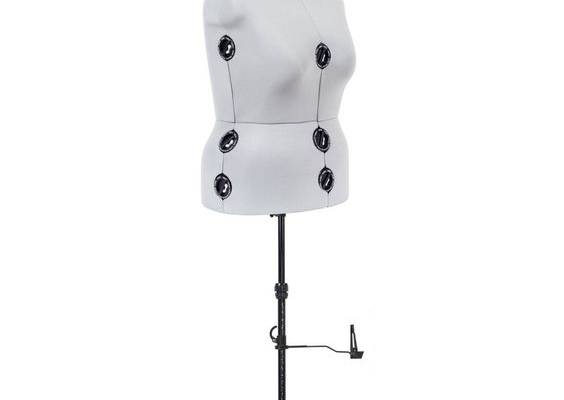 The Dritz Twin-Fit dress forms provide the seamstress with a body twin that matches their body size and assists with the fitting, construction, and alterations of garments. The forms fabric is a silver gray color with polyester fabric and foam backing for easy pinning and marking when making fitting, construction, and garment alterations.