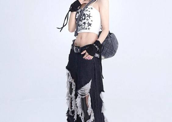 Ripped Tassel Jeans for Women 2023 Fashion High Waisted Jeans Holes Straight Vintage Streetwear Harun Pants Wide Leg Trouser Black-M