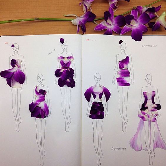 Artist Turns Real Flower Petals Into Fashion Design Illustrations | Bored Panda