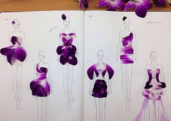 Artist Turns Real Flower Petals Into Fashion Design Illustrations | Bored Panda