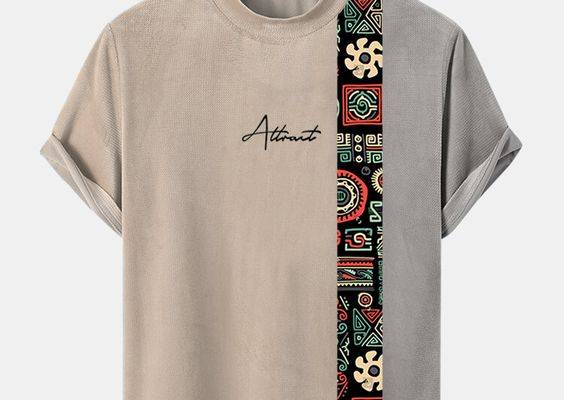 Color Yellow  Khaki Occasion Daily Size S  M  L  XL  2XL Pattern Geometric Pattern Collar Half collar Material Spandex  Polyester Sleeves Length Short Sleeve Brand Mensclo Thickness Moderate Season Summer Design Element Print  Patchwork Fit Type Regular Package included 1 T ShirtPlease Note Please see the Size Reference to find the correct size