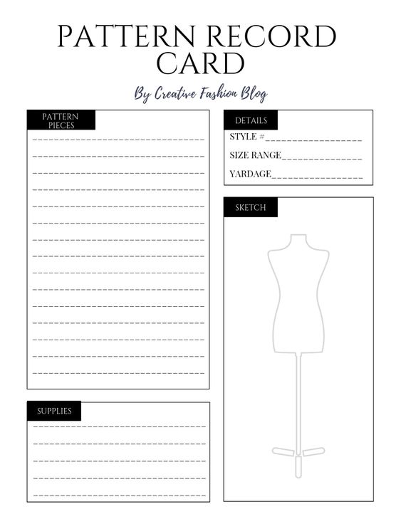 Organize Your Sewing Patterns W/ These FREE Printable Pattern Record Cards – Creative Fashion Blog