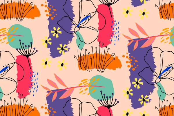 手绘抽象花卉印花花型图案素材