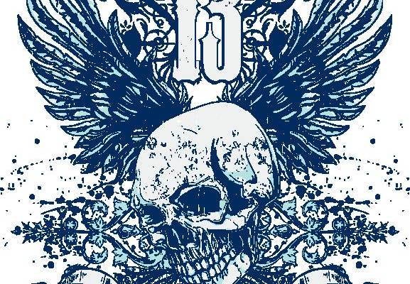 骷髅头字母翅膀印花花型素材矢量图