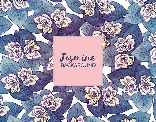 复古茉莉水彩树叶印花花型素材图案