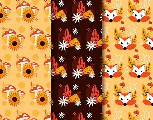 秋季扁平花纹系列印花花型素材