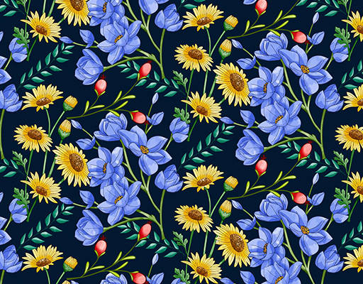 手绘水彩植物图案印花花型素材矢量图