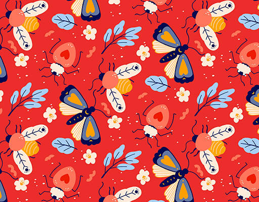 昆虫蝴蝶花朵印花花型素材图案矢量图