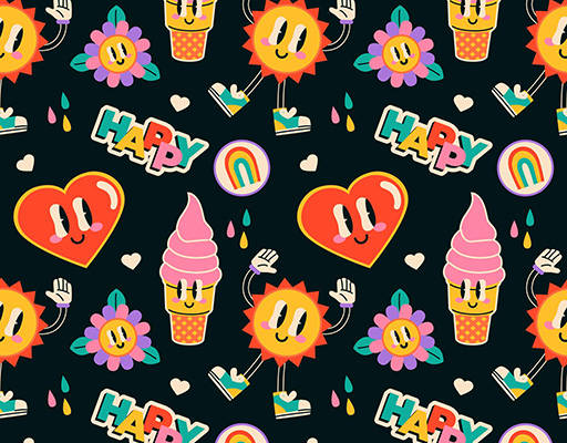 冰淇淋爱心字母HAPPY印花花型素材矢量图