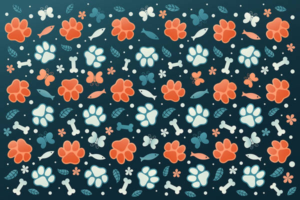 脚印植物叶子小鱼印花花型素材矢量图