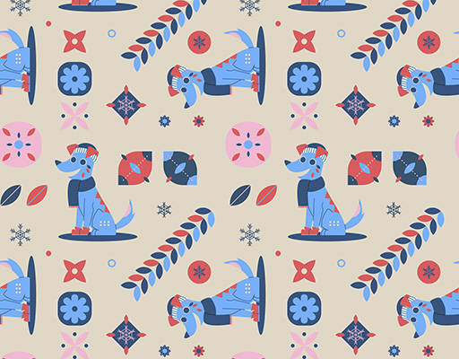 小狗碎花印花花型素材矢量图