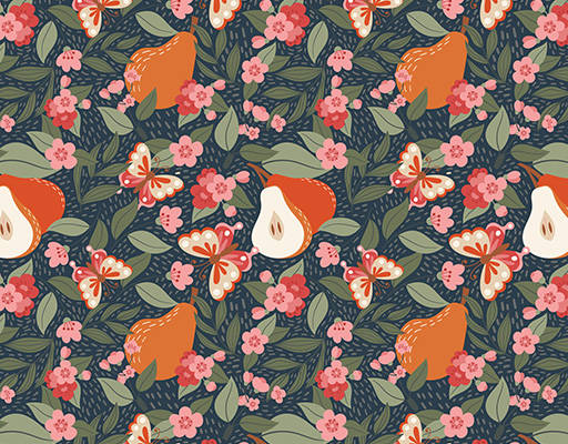 植物花朵蝴蝶印花花型素材矢量图