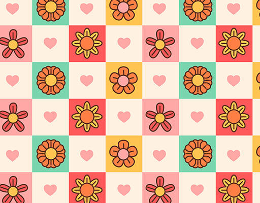 格子花朵印花花型素材矢量图