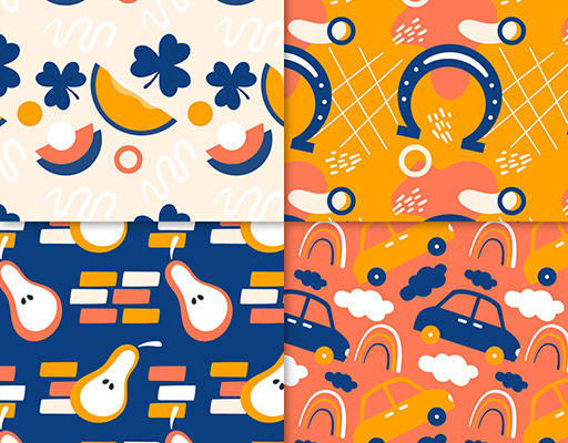 水果汽车拼接印花花型素材矢量图