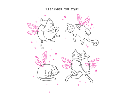 卡通猫咪图案手绘猫咪四只猫印花素材女装印花素材