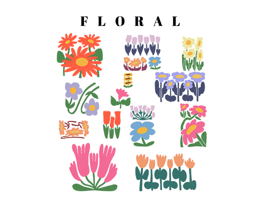 卡通花朵图案手绘花朵彩色花朵简笔卡通植物