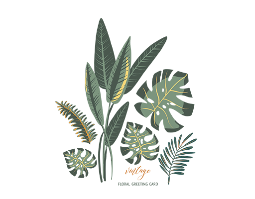 手绘树叶图案卡通树叶植物图案女装印花素材